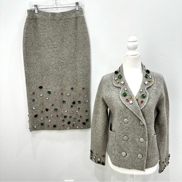 NWT Zara Knit Beaded Jewel Embellished Blazer and Skirt 2 Piece Set. Rare.⭐️ - Picture 4 of 16